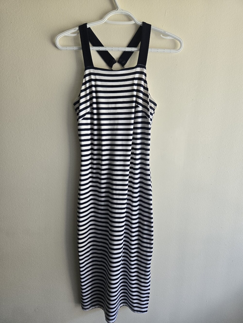 Striped Blue & White Sleeveless Midi Dress